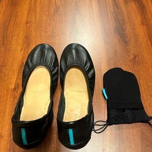 TIEKS Black Leather Foldable Travel Ballet Flats Size 9